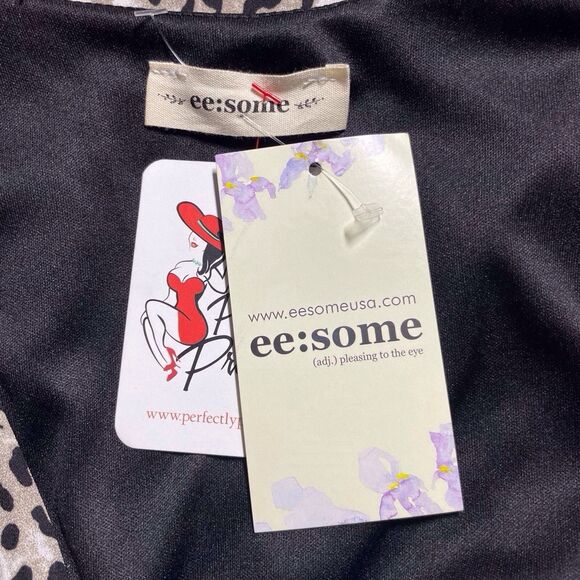 NWT ee:some Women Animal Print Shift Dress Size XL Brown Boho 3/4 Balloon Sleeve - Picture 5 of 14